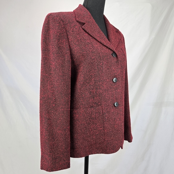 RETRO PETITE SOPHISTICATE Red Tweed three button blazer Size 10 - Picture 4 of 8